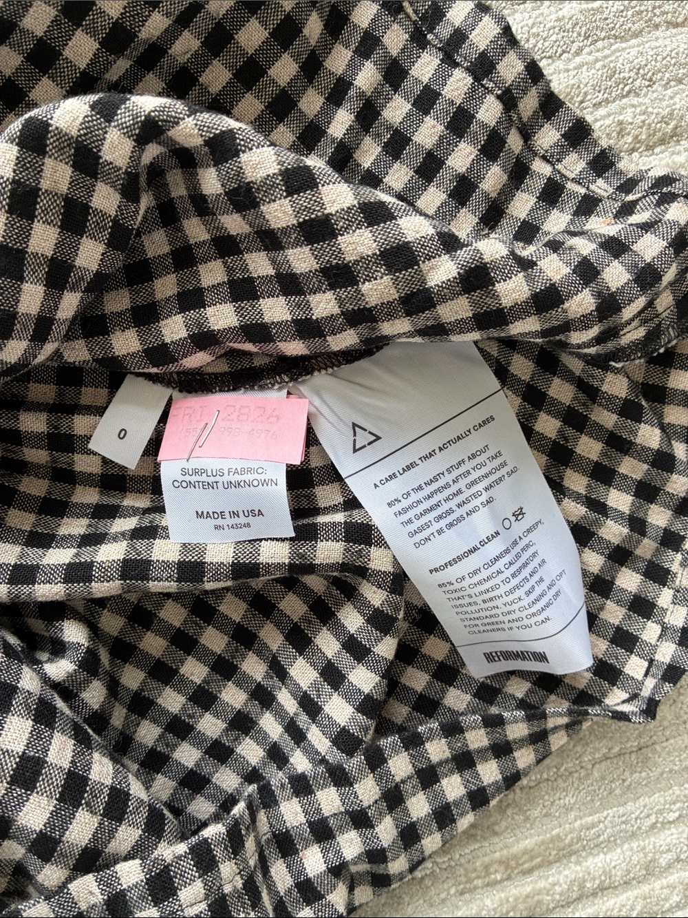 Reformation Black & White Gingham Cropped Puff-Sleeve Top - Picture 6 of 6